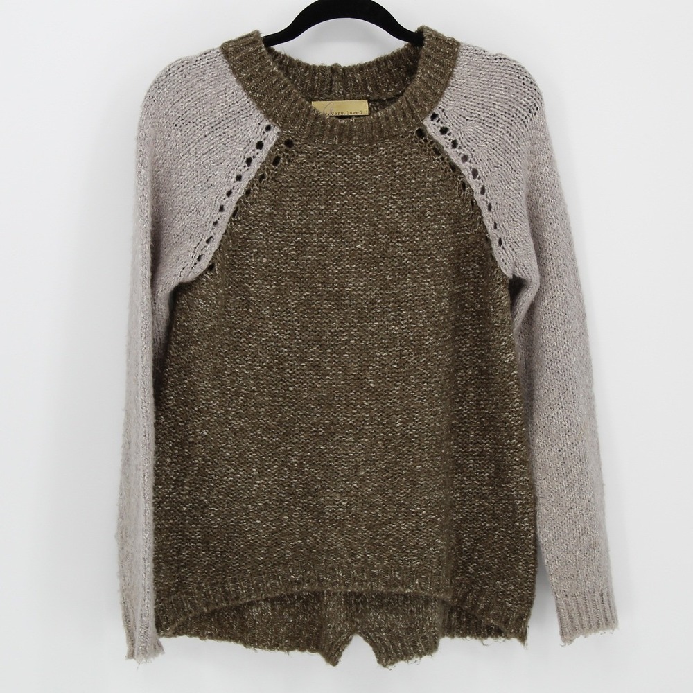 Olive Green Taupe Medium $98‎ Mohair Blend Raglan Colorblock Crewneck Sweater